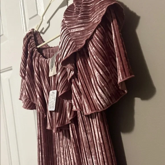 🌸 Free People Off-the-Shoulder Velvet Mini Dress Size S |Mauve | NWT - Picture 4 of 10